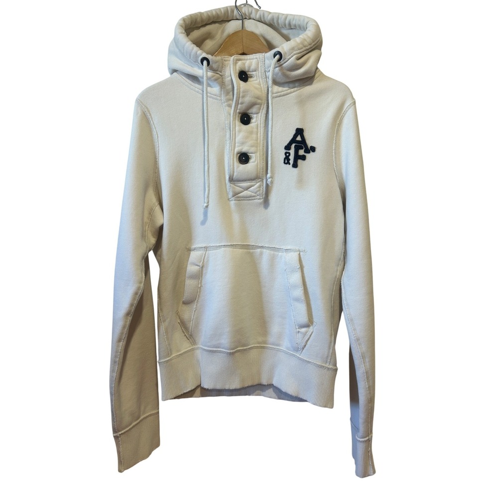 Abercrombie & Fitch Y2K Hoodie M White Muscle Fit Button Henley Logo Distressed